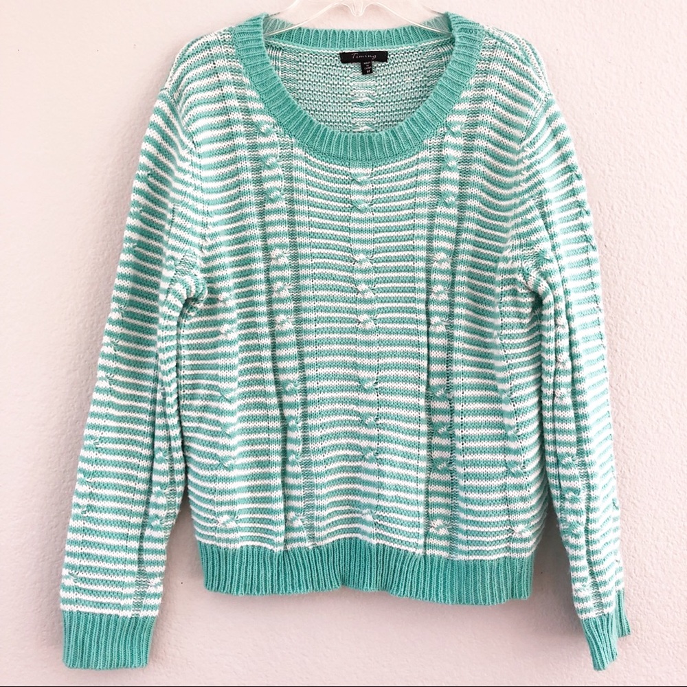 Timing Aqua & White Cable Knit Sweater. Sz Medium.